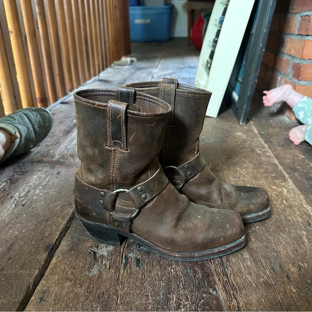 Frye Brown Harness Leather Ankle Boots